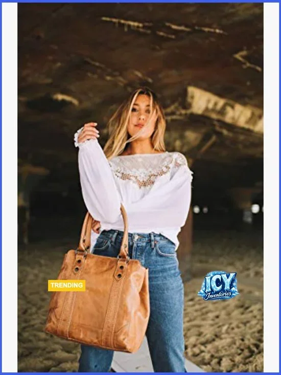 Leather Tote Bag with Shoulder Strap and Multiple Pockets - Picture 3 of 4